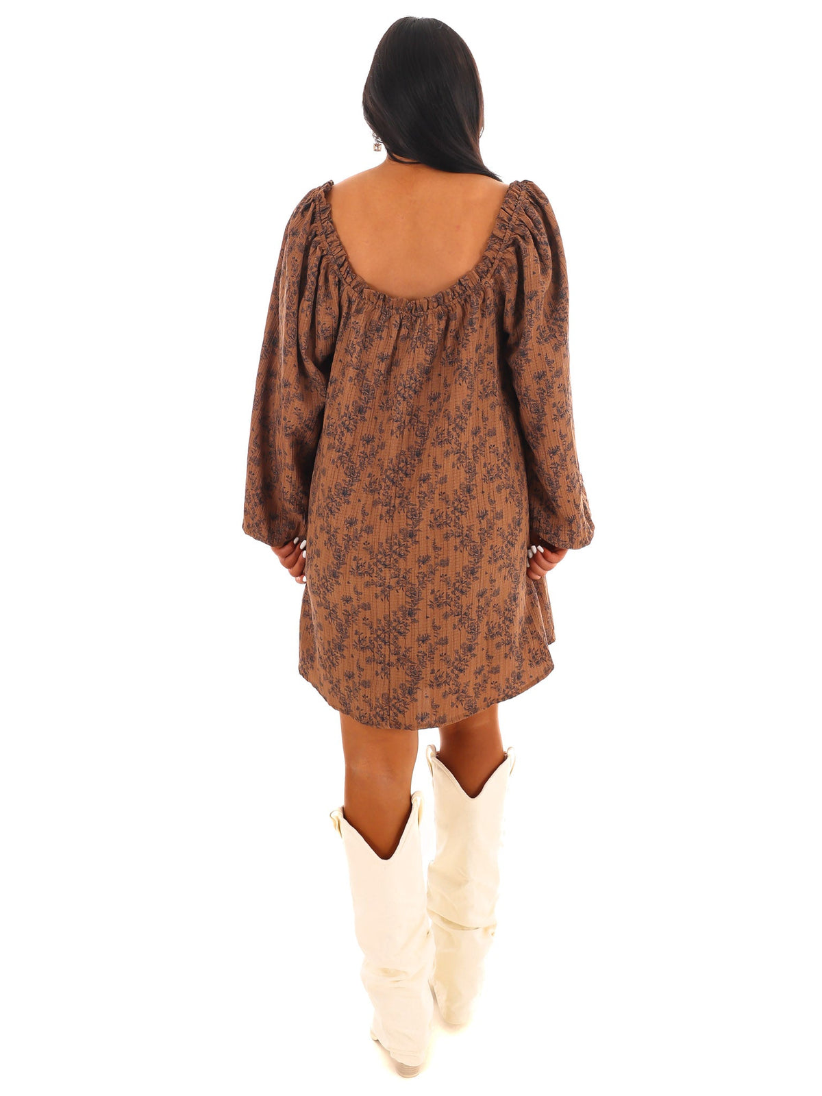 Waffle Bloom Square Neck Mini Dress