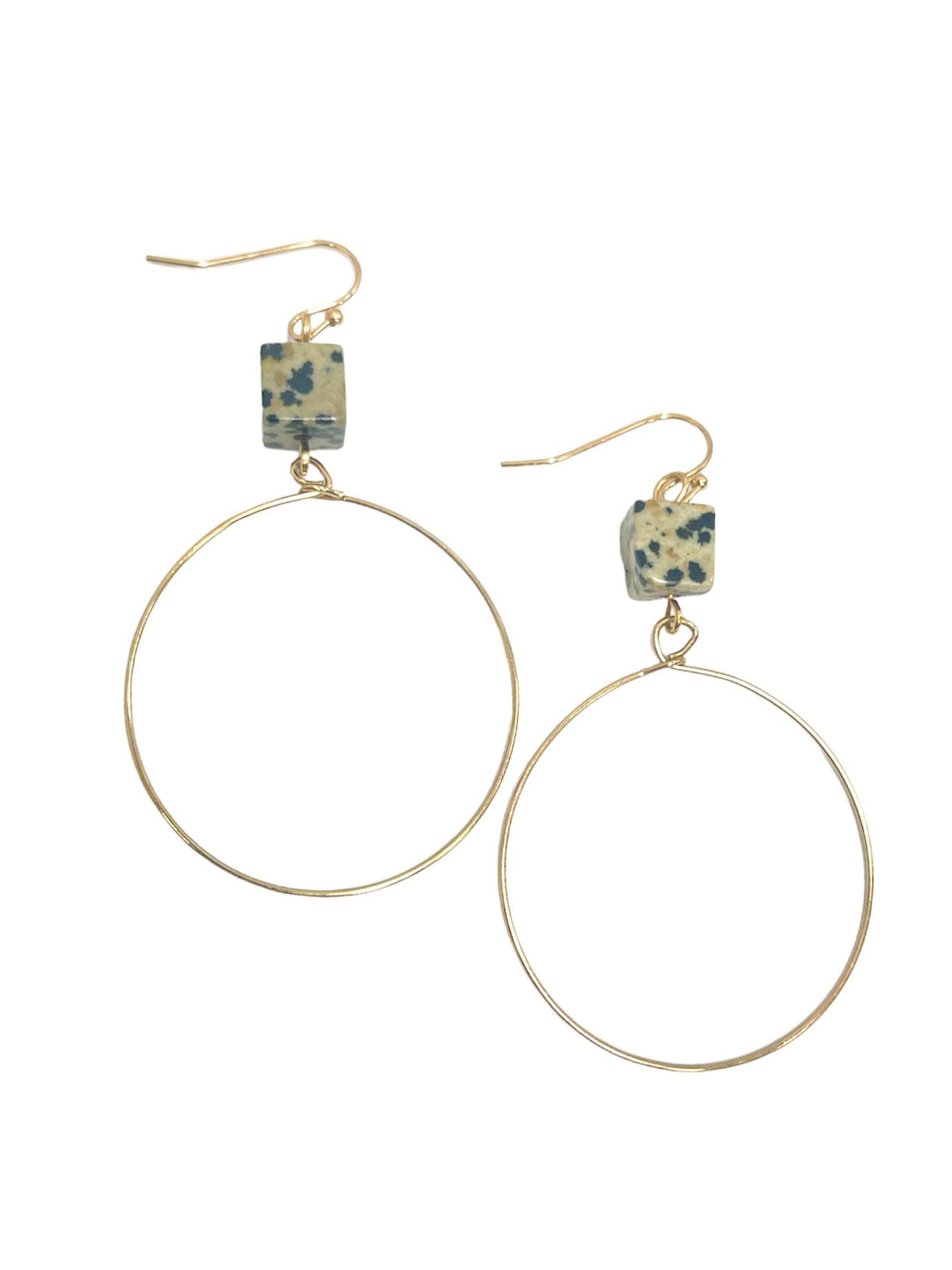 Square Stone Metal Round Earring