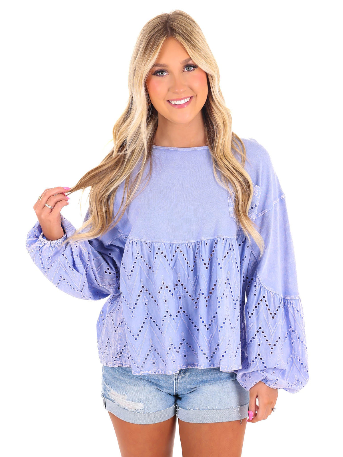Need You Now Eyelet Babydoll Top