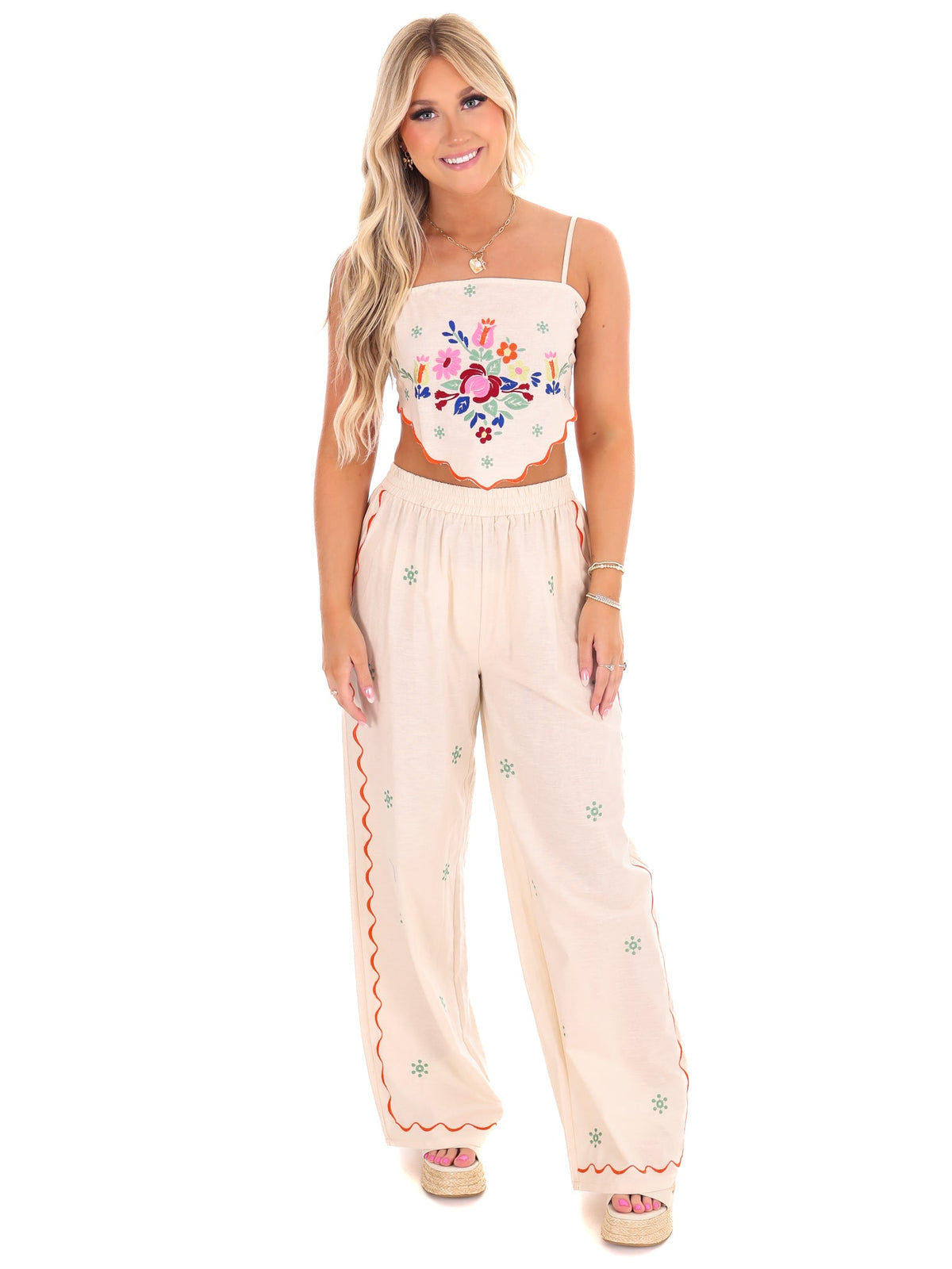 Island Chic Embroidered Two Piece Set