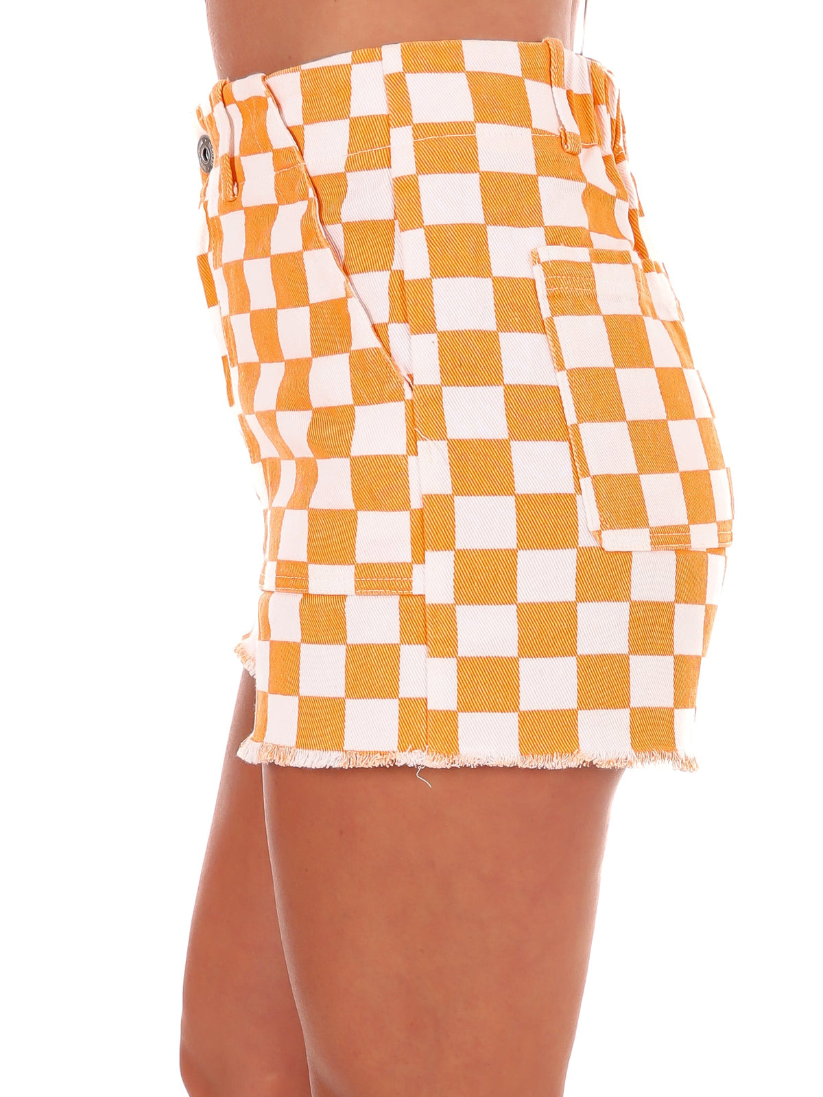 Got Your Number Checker Denim Shorts