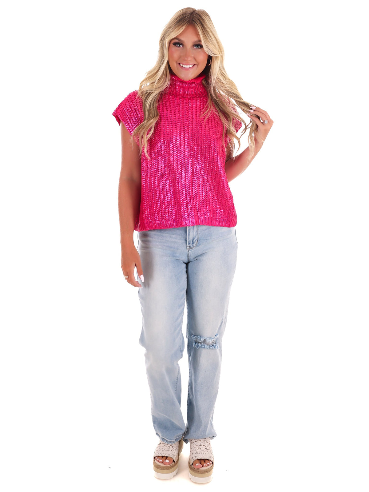 Playful Pop Metallic Foil Sweater